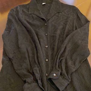 Black Jacquard Dress Shirt/Blouse Sz L